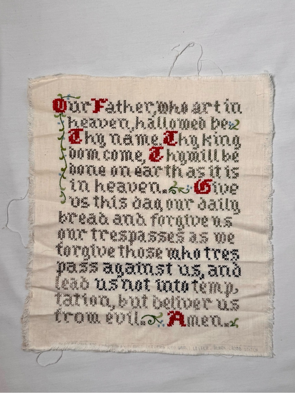 Handmade Cross Stitch The Lord’s Prayer Cottagecore 14 X 12"